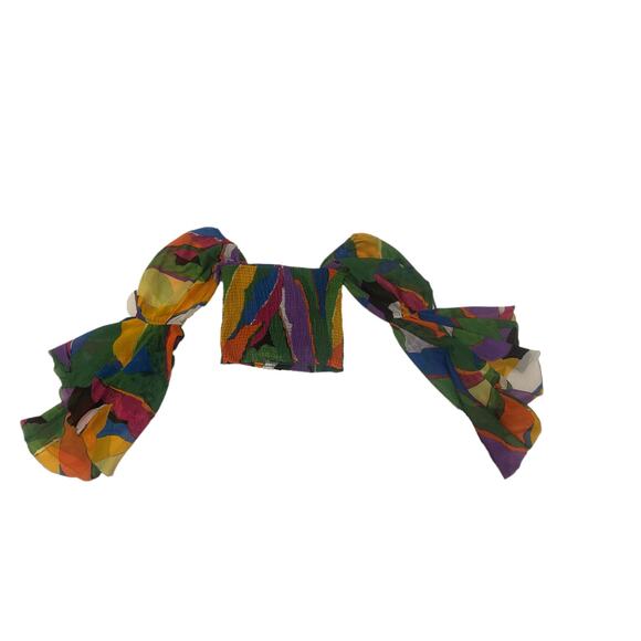 Gorgeous Off Shoulder Bell Sleeve Colorful Cropped Top Sz. M - Picture 4 of 5